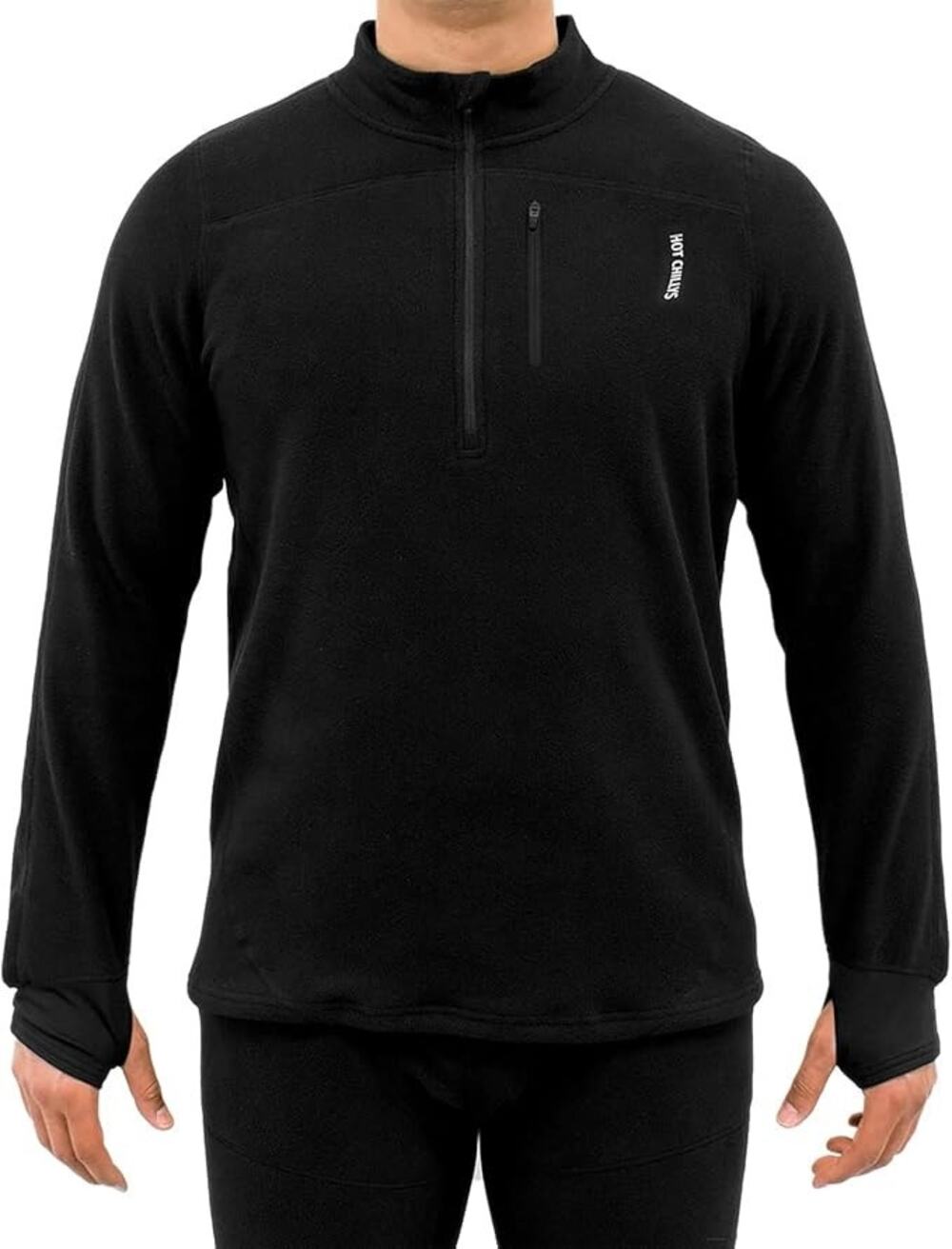 Hot Chillys Men's M Black La Montana Fleece Zip-T Base Layer Top Outdoor P2-15